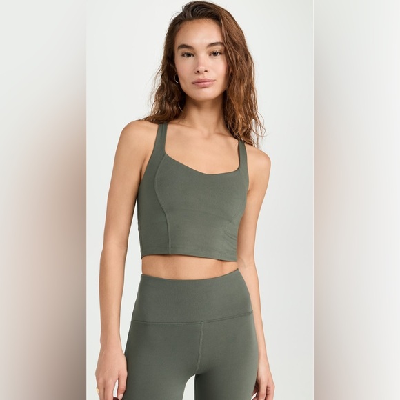 NWT Beyond Yoga Powerbeyond Intensity Racerback Cropped Tank in Modern Olive - Picture 2 of 8